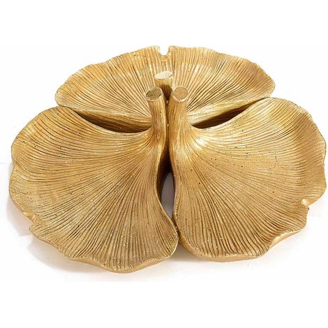 Piatto a vassoio decorativo in resina simil oro con 3 foglie Ginkgo, set da 2 pezzi, Ø 24 cm x 8 H