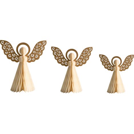 Conjunto de 3 figuritas de ángeles de papel con forma de panal origami decoración navideña beige Eira (1/5)