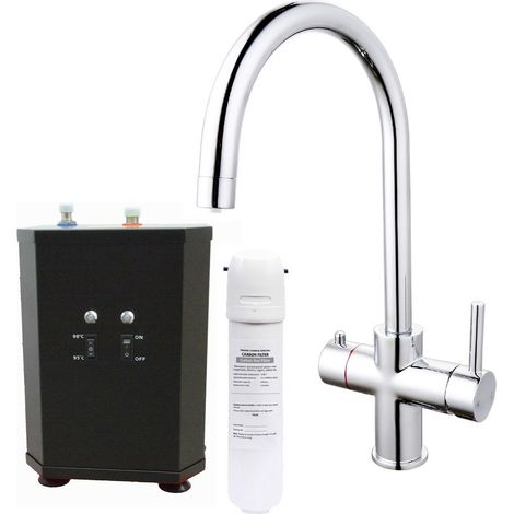 3 in 1 Instant Boiling Water Hot Cold Water Curved Kitchen Tap Filter & Tank (1/4)