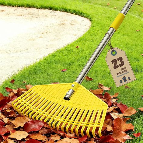 Garden Rake Extra Large 16.5 Inch Long Handle Lightweight Rake for Women Elderly Kids Effortless Cleaning 23 Flexible Teeth for Lawn, 65" Adjustable Plastic Rakes for (1/5)
