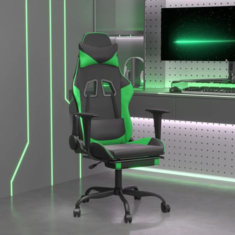 Chaise de bureau ergonomique, Fauteuil gamer, chaise gaming de massage et repose-pied noir et vert similicuir pwfn14279 MaisonChic (1/5)