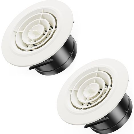 Lot de 2 Blanc grilles d'aération rondes réglables avec filet anti-insectes en plastique - 100 mm - Grille d'aération ronde en ABS - Pour salle de bain, plafond, mur, cuisine (1/5)