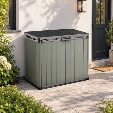 Dmora - Gartenschrank Napanee, Gartenmöbel, Mehrzweck-Gartenschrank, Container für Balkon oder Garage, 140x80 h120 cm, Grün (1/5)