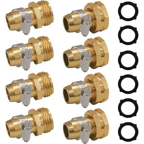 Connecteurs de service de tuyau d'arrosage avec clips pour raccords de tuyau d'arrosage 3/4" ou 5/8", lot de 4 (1/4)