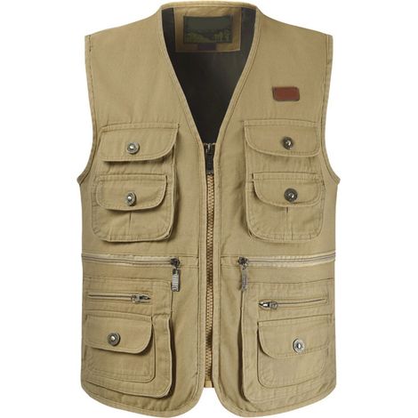 Veste Cargo Marron Multi-Poches Respirante en Coton Pur pour Pêche et Randonnée Taille XL
