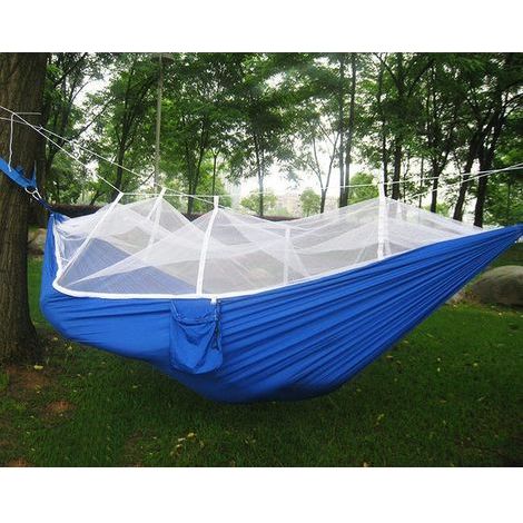 Hamac de camping en plein air, balançoire portable anti-moustiques, bleu (fond bleu et tente blanche)260140CM (1/4)