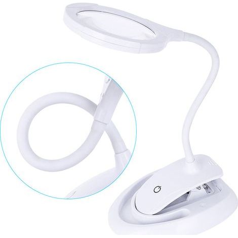 Lampe loupe LED rechargeable avec clip en métal Optique éclairante, lentille loupe en verre et 3 réglages de lumière réglables (1/5)
