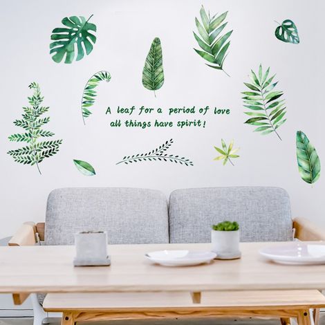 Sticker mural SK9238 Feuille de plante verte nordique - Frais et décoratif pour l'entrée, la chambre et le salon (1/5)