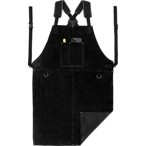 1 Tablier de soudure, Cuir de vachette, Coutures renforcées, Sangles croisées, 2 poches, Atelier, Cuisine, Jardinage (1/5)