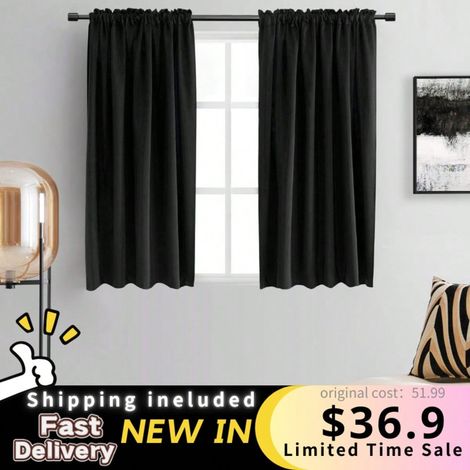 Rideau occultant 99 pour chambre à coucher : panneaux isolants thermiques avec poche tringle, pour petites fenêtres. Ensemble de 2 panneaux de 42 X 45 Inch, couleur noir. (1/4)