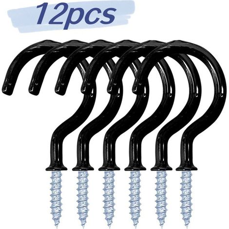 Lot de 12 crochets de plafond adhésifs pour tasses, rangement, cuisine, salle de bain, extérieur, noir, résistant à l'humidité
