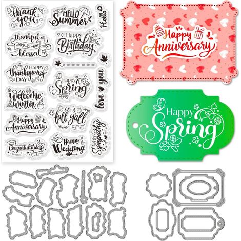 Lot de 3 tampons et matrices de découpe pour la fabrication de cartes, mots de bénédiction, tampons transparents en silicone pour scrapbooking, album photo, artisanat (1/5)