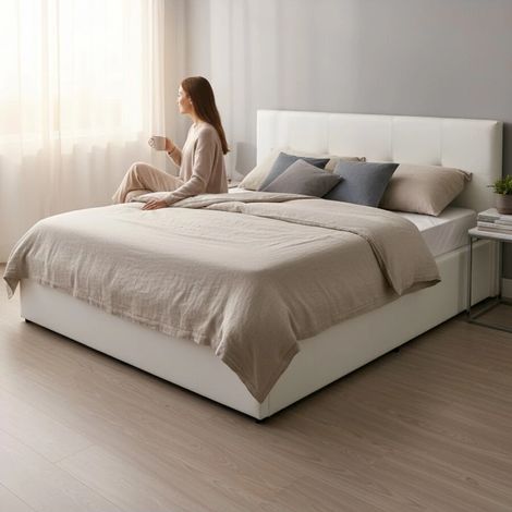 letto matrimoniale contenitore bellahome "dual" bianco 160x190 cm (1/4)
