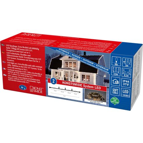 Extension du système LED : guirlande lumineuse, dépolie, 50 diodes blanc chaud, extérieur (IP44), 0,65 W, câble souple noir. (1/3)