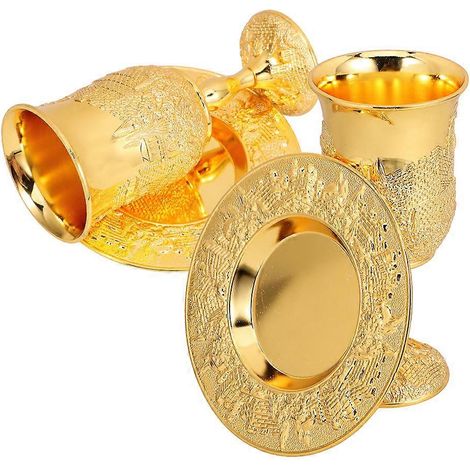 Gobelets à vin judaïques vintage, coupes de Shabbat pour 2 personnes avec plateau (1/5)