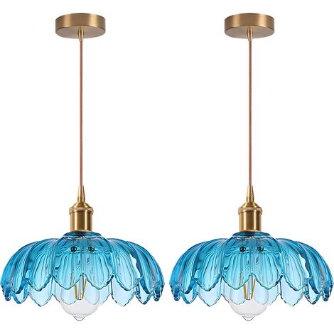 2PCS Lámpara Colgante De Vidrio Lámpara De Techo Interior Vintage Plafones Retro Lámpara Colgante Moderna Para Dormitorio Pasillo Azul