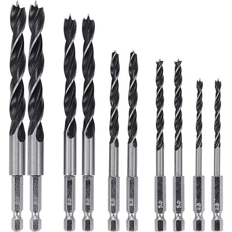 CCYKXA 2 Set 5pcs 6.35m Hex Shank HSS Twist Drill Bit Dowel Twist Drill Woodworking Bits-4mm 5mm 6mm 8mm 10mm (1/5)
