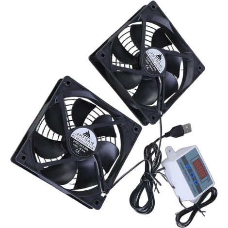 Système de ventilation USB 120 mm 5 V 1 A avec contrôle de température pour meubles home cinéma et plus encore (deux ventilateurs) (1/5)