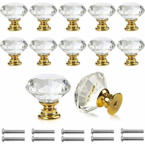 10 Pièces Poignées Boutons de portesTransparent Diamant Cristal Verre Portes Meuble Tiroir Placard Décoration Avec Vis,Poignée Bouton de Porte forme Diamètre 30mm Cristal Clair, Boutons d'armoire Mant (1/5)
