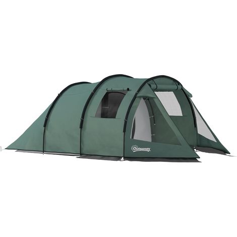 Tente de camping pour 3-4 personnes, deux pièces intérieures, fenêtres en filet, verte, 4,75 x 2,64 x 1,72 m (1/5)