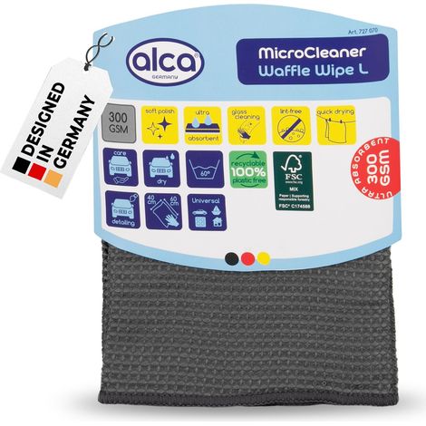 alca® Waffeltuch 40x60 cm grau Trockentuch Glasreinigung schnelltrocknend sanft schonend - für empfindliche Oberflächen Reinigungstuch Autopflege fusselfrei Glasreinigung Scheibe (1/5)