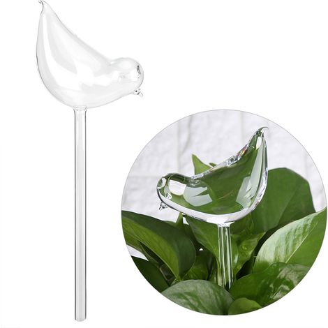 Plantes d'intérieur, fleurs, arrosage automatique, abreuvoir en verre transparent en forme d'oiseau (1/5)