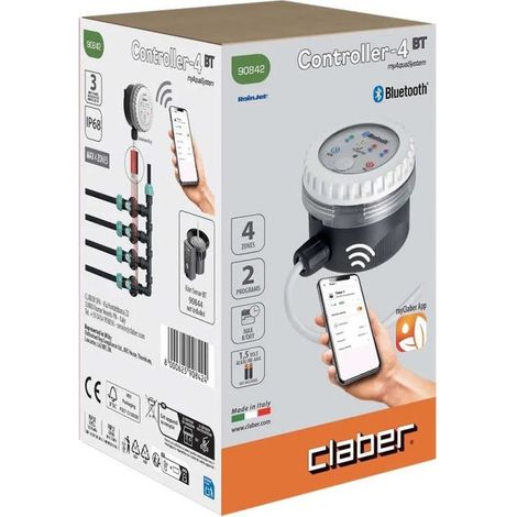 Claber, Controller-4 BT, Modulo Comando Bluetooth 9V, Programmatore Smart, Irrigazione