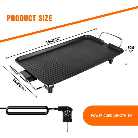 (Taille L - 59 x 27 x 8 cm - Royaume-Uni) Grand grill électrique Teppanyaki de table, sans fumée, avec thermostat réglable et 1500 W, idéal pour les fêtes en famille et le camping. (1/5)