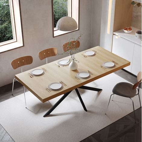 Table à manger rectangulaire extensible avec rangement intégré, couleur bois naturel, pour 4 à 6 personnes (1/5)