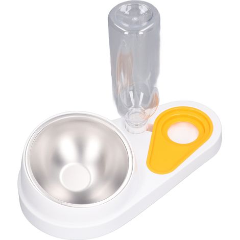 Gamelle double pour chat avec remplissage automatique d'eau, inclinaison à 16°, en acier inoxydable blanc. (1/5)