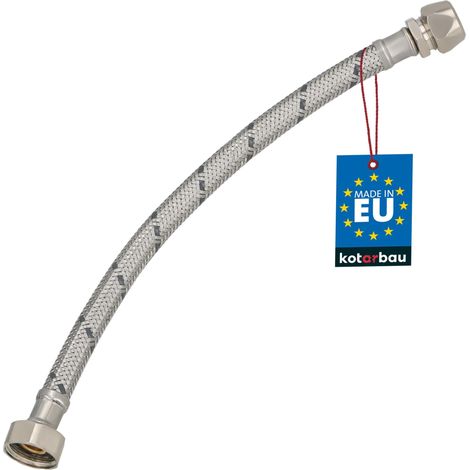 KOTARBAU® Flexible Robinet 1/2" x 3/8" - Tuyau Robinet Cuisine 30 cm - Écrou Tournant x Raccord à Sertir - Rallonge Robinet Cuisine Flexible - Tuyau Flexible Plomberie - Acier Inoxydable - Argent (1/4)