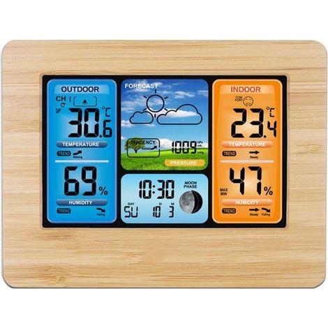 Ulisem Wetterstation, digitales Thermometer, Hygrometer, kabelloser Sensor, Temperaturvorhersage, Uhr, Wand-/Schreibtischwecker (1/3)