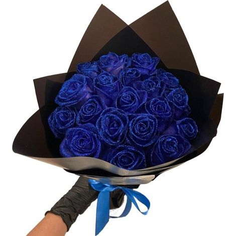 Bouquet de roses artificielles bleues scintillantes, bouquet éternel de fausses roses brillantes, cadeau d'amour pour la Saint-Valentin, un anniversaire (bleu).