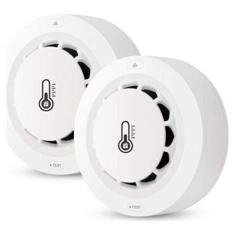 Détecteur de fumée WiFi, 1 Pack Capteur de température et humidité, thermomètre sans fil hygromètre, Tuya/Smart App, Alarme Incendie, pour la surveillance à distance et Smart Home (1/5)