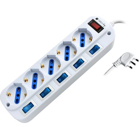 Techly Multipresa 5 Posti Bipasso con Interruttori indipendenti e protezione da sovraccarico (1/5)