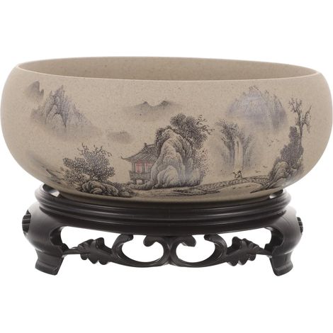 Chinese Ceramic Planter with Plastic Stand for Bonsai and Hydroponic Plant Pot, Decorative Vase for Home, Office, Garden, 17.00 x 17.00 x 6.80 cm (1/5)