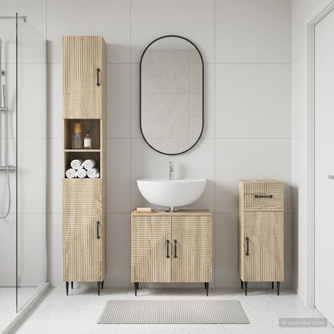 vidaXL 3 Piece Bathroom Cabinet Set HAARLEM Sonoma Oak Engineered Wood (1/5)