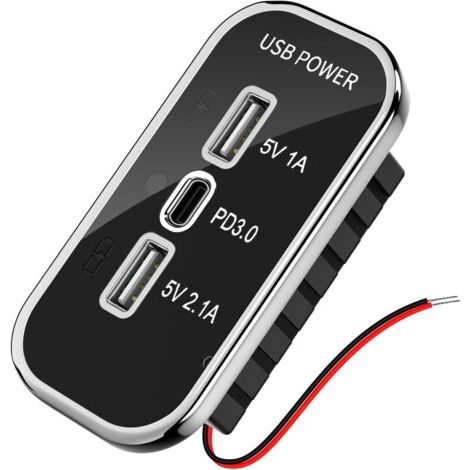 Prise USB 3 Ports 12 V, PD3.0 & Double Prise de Chargement USB, 12V Prise de Chargeur USB pour 12V/ 24V Voitures SUV Marin de Bateau (1/5)