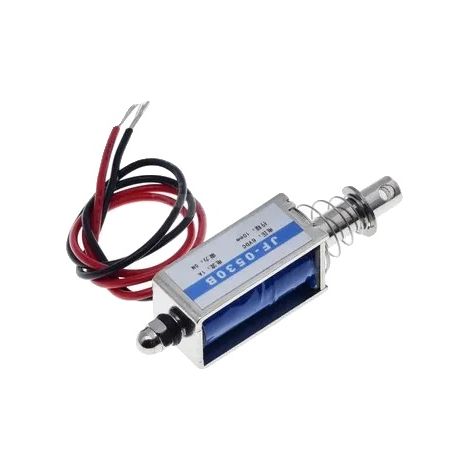 Solénoïde linéaire, distance de déplacement 10 mm, tension 6V/12V/24V, force de maintien 5N, température de fonctionnement -5℃ à 40℃, résistance à l'isolement 600VAC