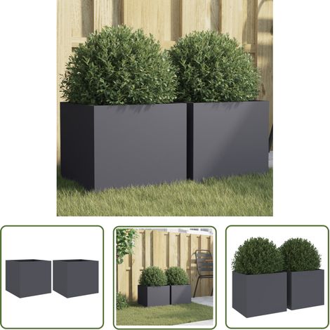 The Living Store Pflanzkübel 2 Stk. Anthrazit 32x30x29 cm Stahl - Blumentopf - Stahltöpfen - Gartendeko - Balkonpflanzen - Terrasse Bepflanzung (1/5)