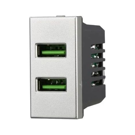 Ettroit Caricatore 2xUSB 5V 2,1A 2 Porte USB-A Grigio Compatibile Con Bticino Axolute - AG2402