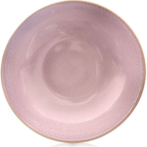 Plato hondo de cerámica, esmalte rosa, 21 cm