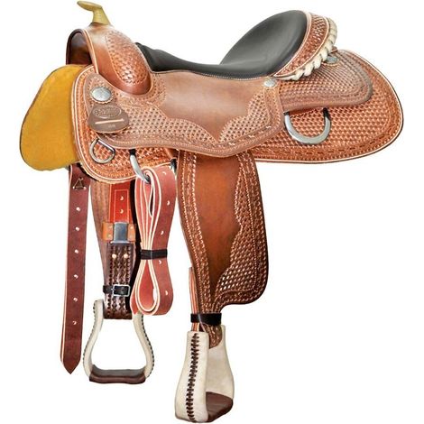 17'' = 43 cm, Marron clair Cognac: Selle de reining modèle papillon de Pool en cuir graissé, avec harnais en cuir brut et siège en cuir vannerie 2040
