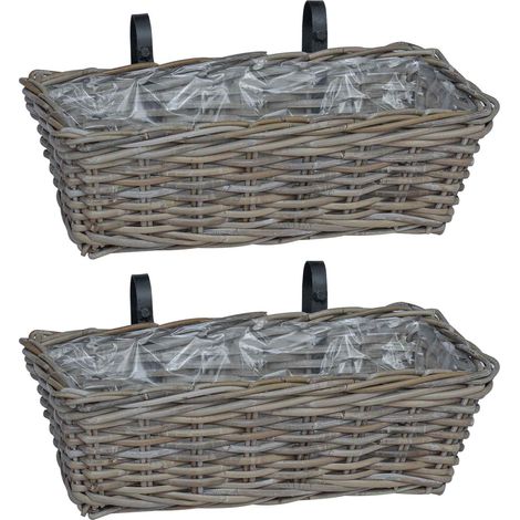 Hanging Planter Basket 2 pcs Grey 48 x 22 x 15 cm Lacak Rattan vidaXL