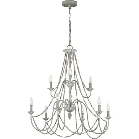 Lustre Maryville E14 40W Steel, bois Gris lavé B: 81,3 cm Ø81.3 cm Hauteur dimmable réglable (1/5)