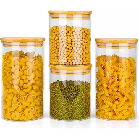 Neo Set of 4 Glass Storage Jars with Bamboo Lids Airtight Glass Canisters with 2 Size 800ml and 1200ml, Large Kitchen Food Storage Jars Cabinet Dishwasher Safe (1/5)