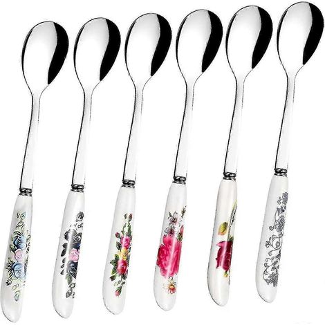 Lot de 6 cuillères à café à motif floral chinois - Cuillères à thé à manche fleuri - Service de table pour la cuisine Ksi NGC (1/5)