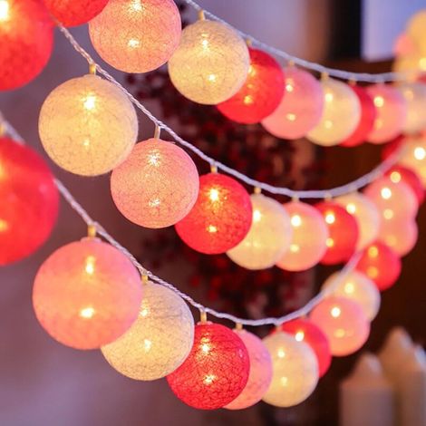 1 guirlande lumineuse boules de coton, 300 cm, 20 led, piles aa, décoration intérieure fête noël mariage (1/4)