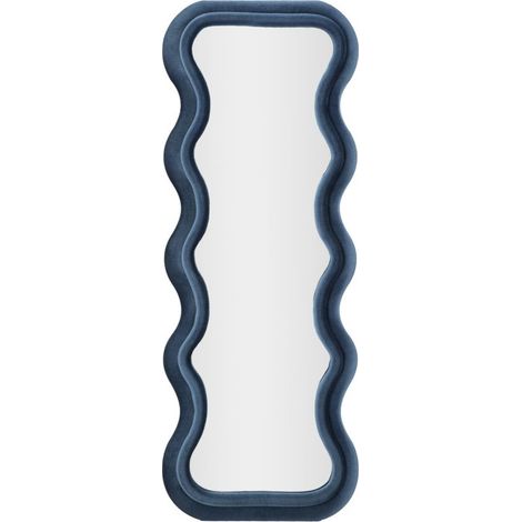 Specchio da parete Emily wavy in velluto blu 67x166 cm