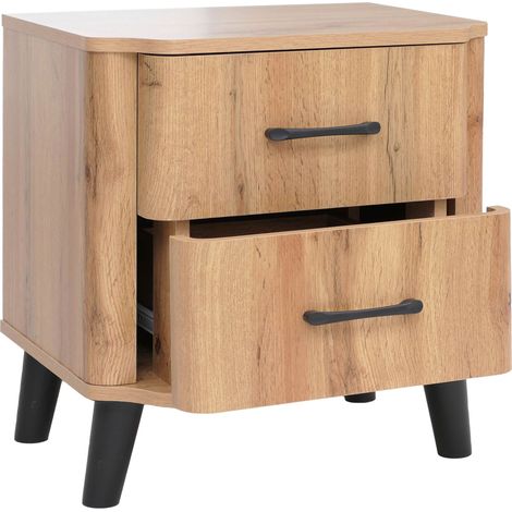 Comodino HHG-767, cassettiera da camera da letto, 2 cassetti in MDF 50x48x40cm, effetto rovere Wotan (1/5)